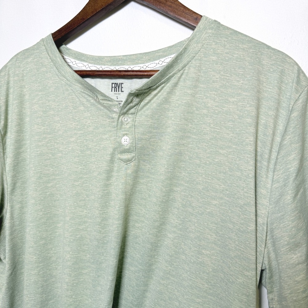 Frye Mens Green Space Dye Short Sleeve Henley Shirt Large Stretch Logo L